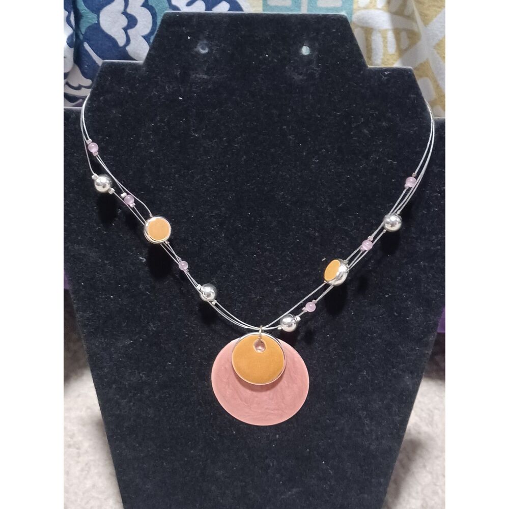 Vintage NY 3-Strand Pink & Orange Statement Necklace, 16"